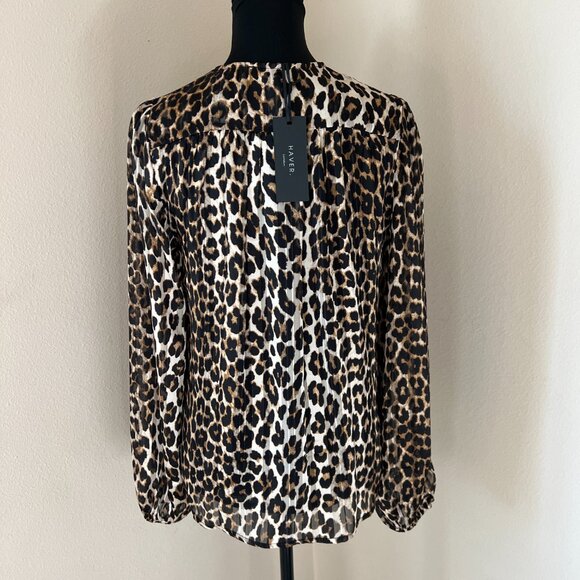 Haver London - Animal Print V-Neck Long Sleeve Blouse - Small - Black Tan Gold - Picture 5 of 10